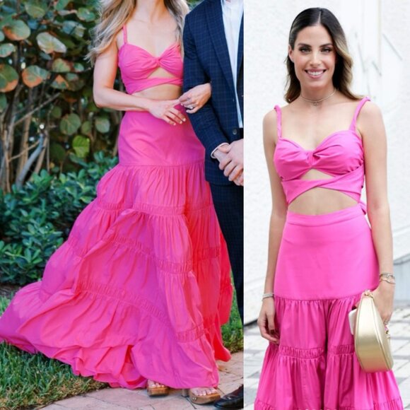 Alexis Azalea Maxi Dress Magenta Pink Twist Cutout Tiered Gown M‎ - Picture 16 of 16